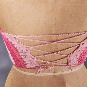 Vintage 1960s Pink Knit Halter Top Cropped Shirt